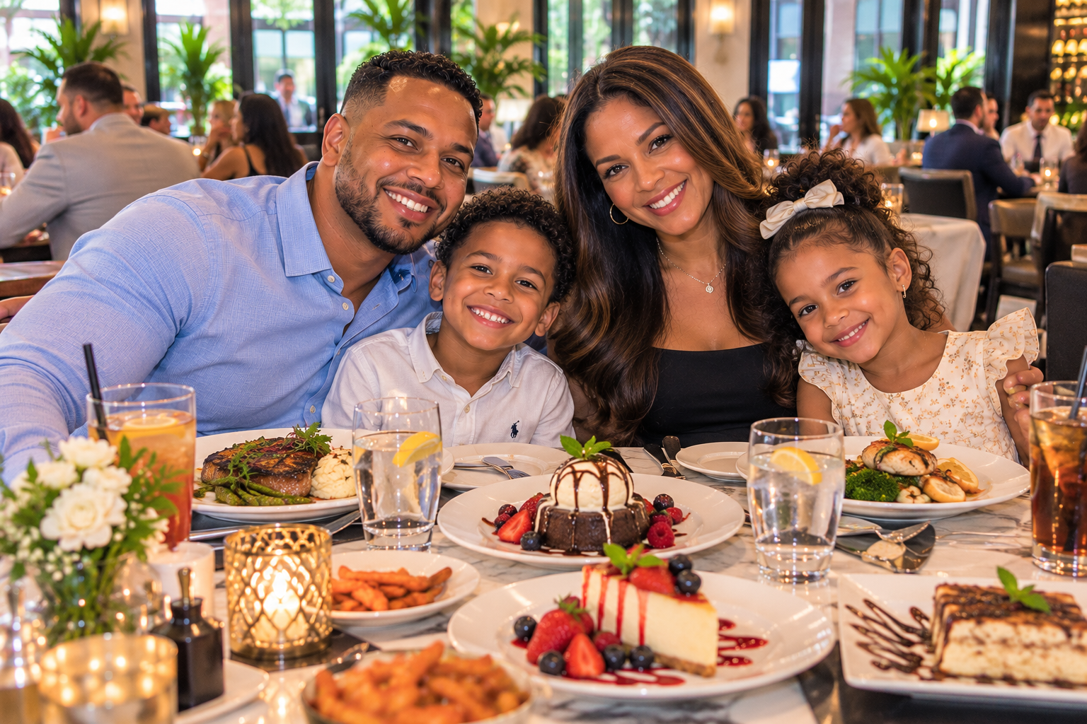 Family celebrating at an elegant restaurant